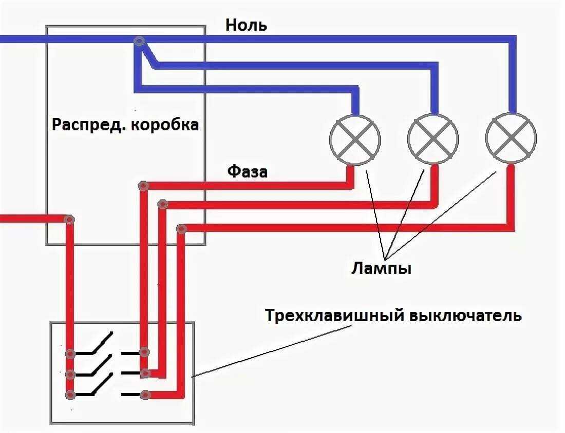 Трёхклавишный выключатель света: схема подключения с розеткой и без неё