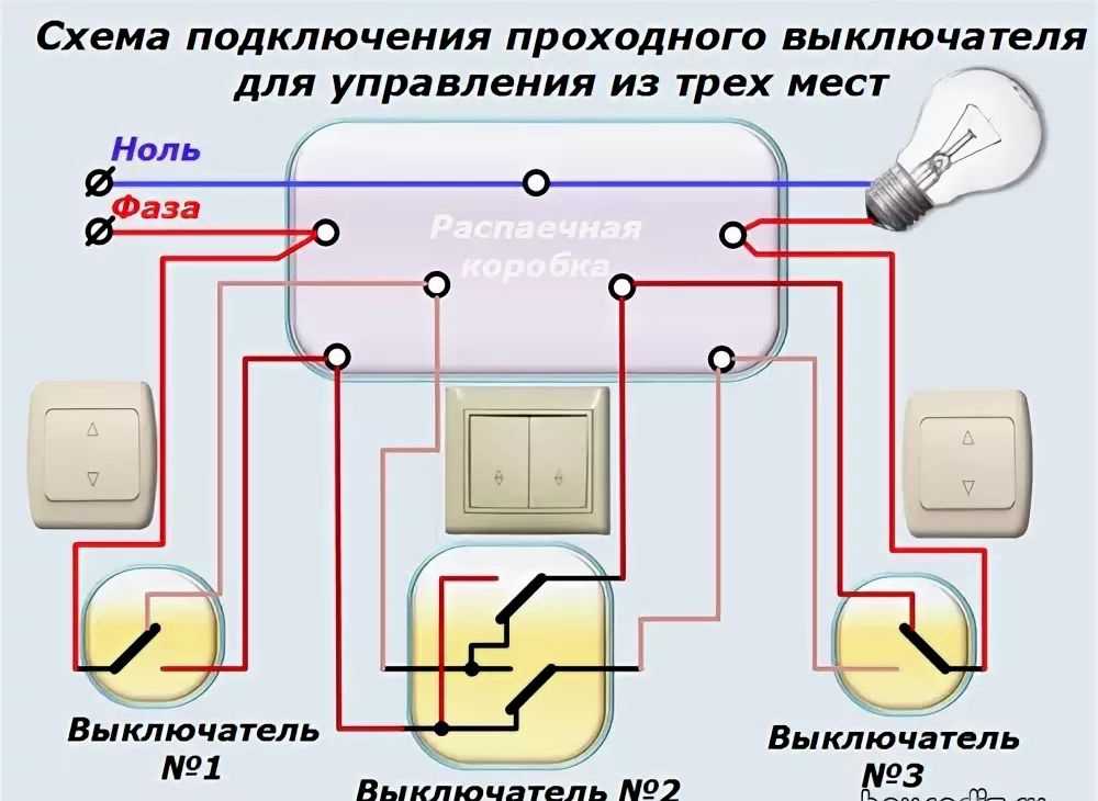 Проходные выключатели схема подключения из 3 мест