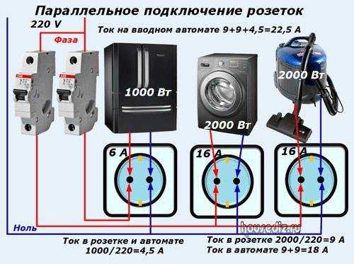 Последовательное и параллельное подключение розеток