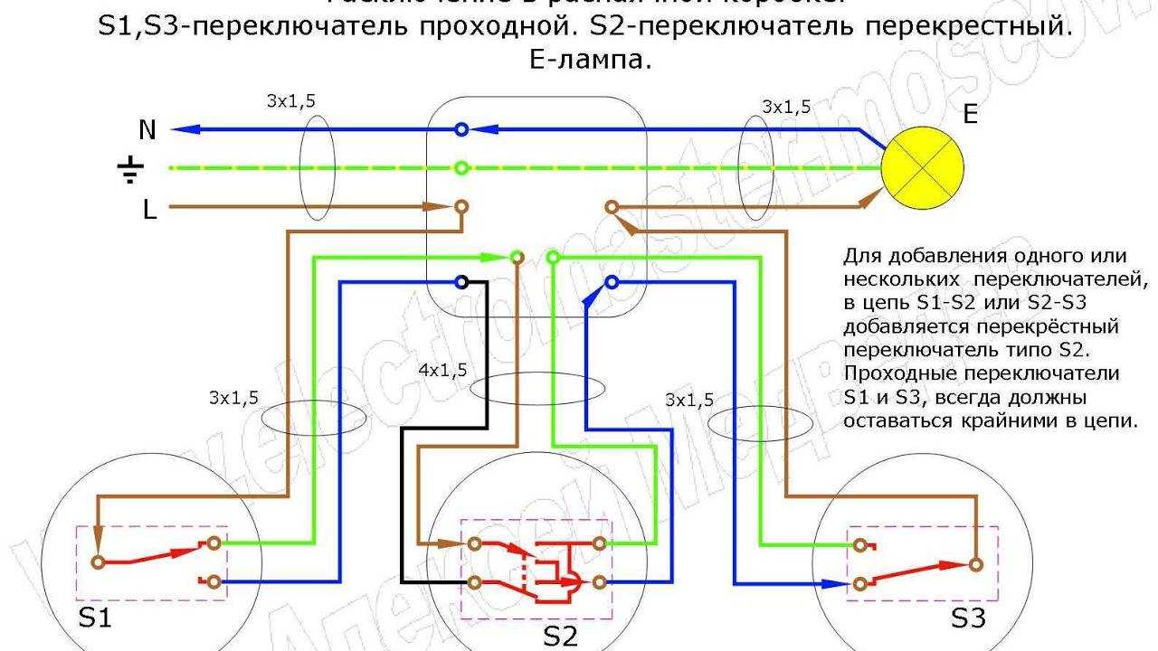 Схема подключения проходного выключателя с 3х мест - tokzamer.ru